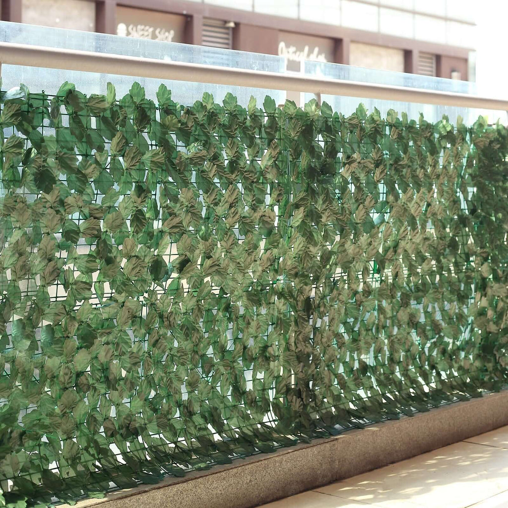 12 Pack Dark Green Artificial Ivy Privacy Screen Fence Wall Panel. Faux Leaf Hedge Greenery Garden Decor - 32 Sq. ft.