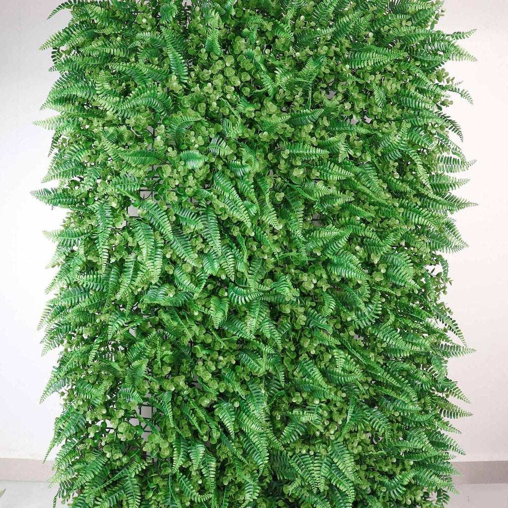 Artificial Boston Fern Eucalyptus Boxwood Greenery Garden Wall. Grass Backdrop Mat. Indoor/Outdoor UV Protected Assorted Foliage 4 Panels 12 Sq. ft.
