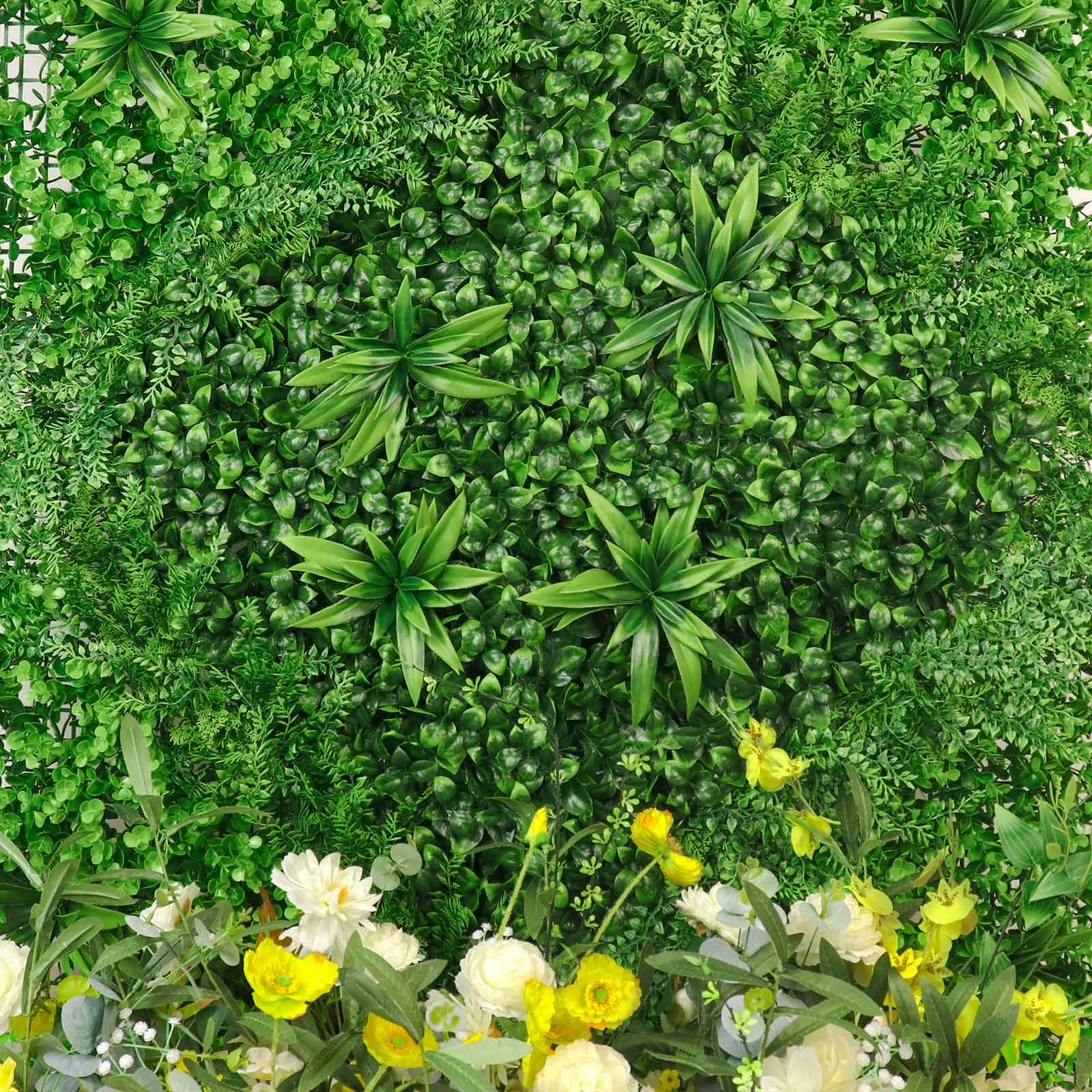 Boxwood/Fern Greenery Garden Wall. Grass Backdrop Mat. Indoor/Outdoor UV Protected Assorted Foliage 4 Artificial Panels 13 Sq. ft.