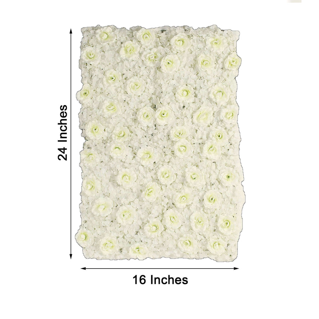 Cream 3D Silk Rose and Hydrangea Flower Wall Mat Backdrop - 4 Artificial Panels 11 Sq ft.