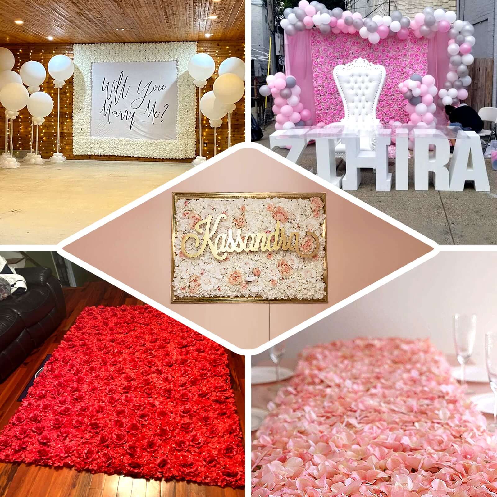 Blush and Cream 3D Silk Rose and Hydrangea Flower Wall Mat Backdrop 4 Artificial Panels 11 Sq ft.