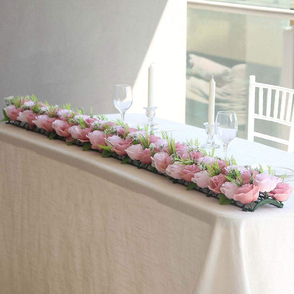 6 Pack Blush Dusty Rose Silk Flower Panel Table Runner. Artificial Floral Arrangements Dining Table Decor - 20x8