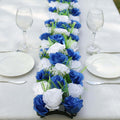6 Pack White Royal Blue Silk Rose Flower Panel Table Runner. Artificial Floral Arrangements Dining Table Decor - 20x8