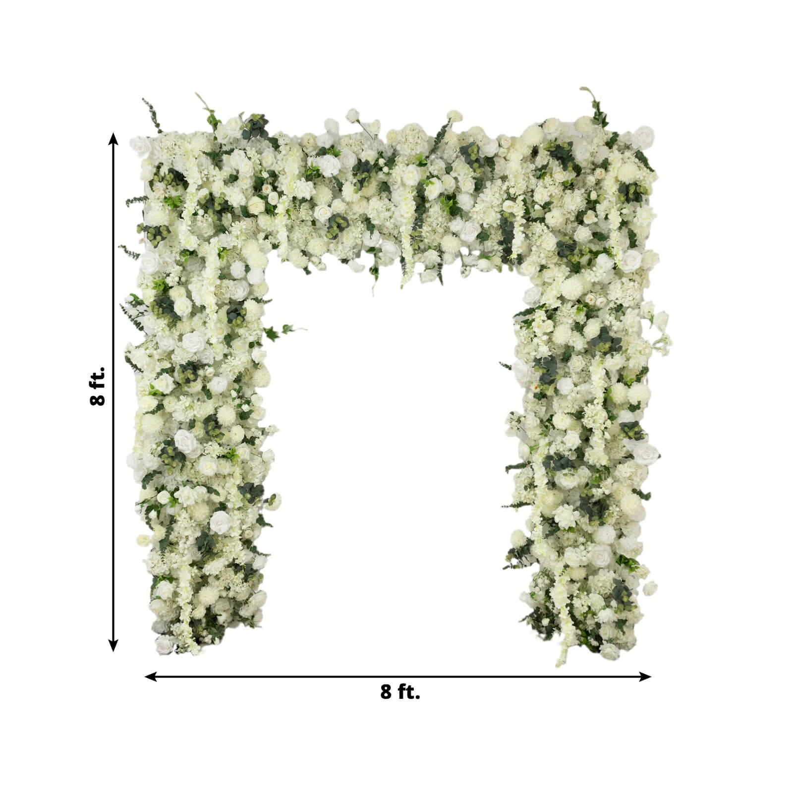 Roll Up Flower Backdrop for Arch Stand - White with Fabric Backing. 8ftx8ft - Artificial Silk Roses. Hydrangeas & Chrysanthemums for Wedding Backdrop