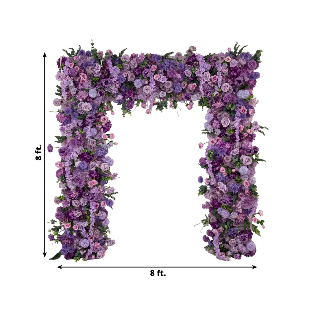Roll Up Flower Backdrop for Arch Stand - Lavender Lilac with Fabric Backing. 8ftx8ft - Artificial Silk Roses. Hydrangeas & Chrysanthemums for Wedding Backdrop