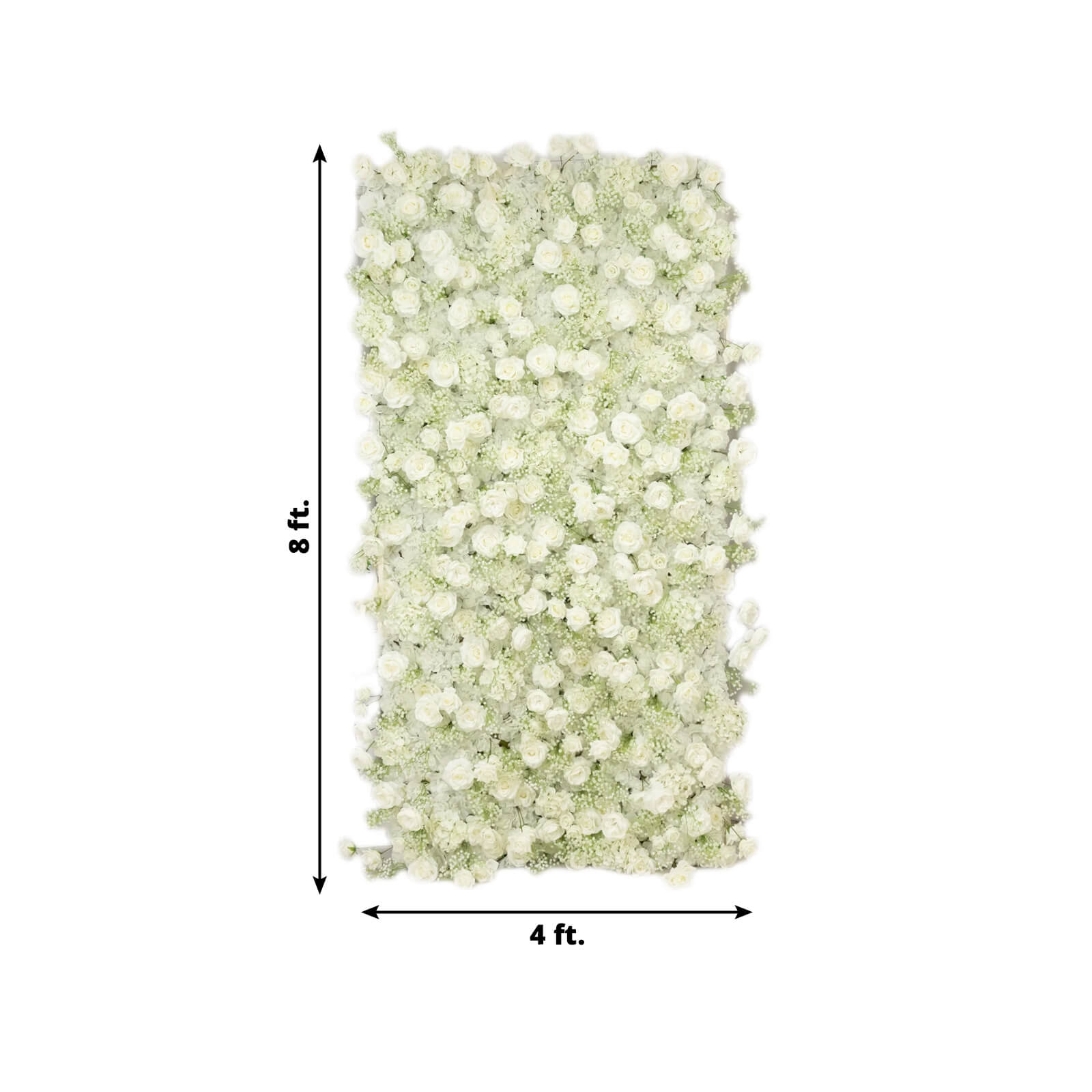 Roll Up Flower Wall Backdrop with Fabric Backing – 8ftx4ft White Artificial Silk Roses & Baby's Breath