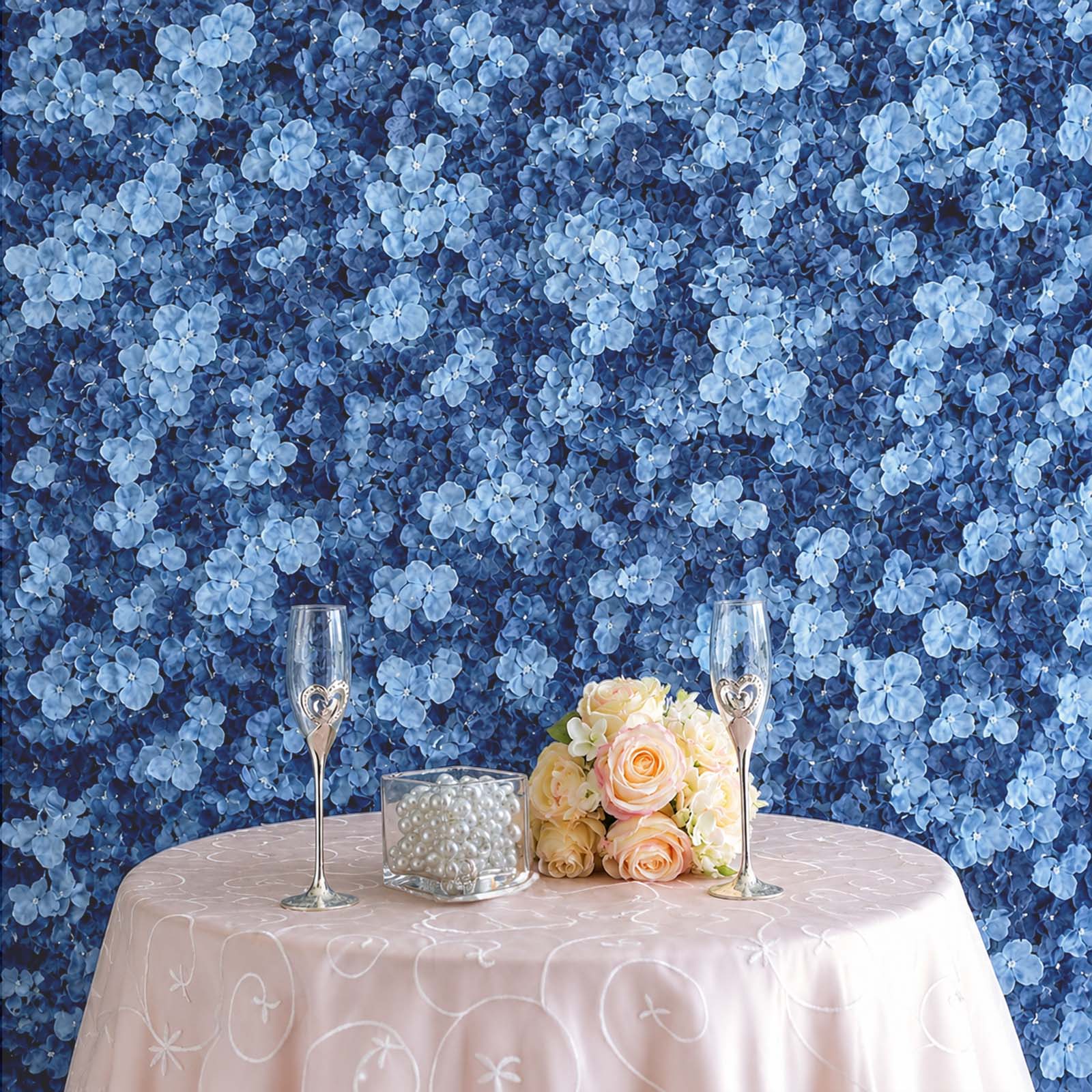 Dusty Blue UV Protected Hydrangea Flower Wall Mat Backdrop 4 Artificial Panels 11 Sq ft.