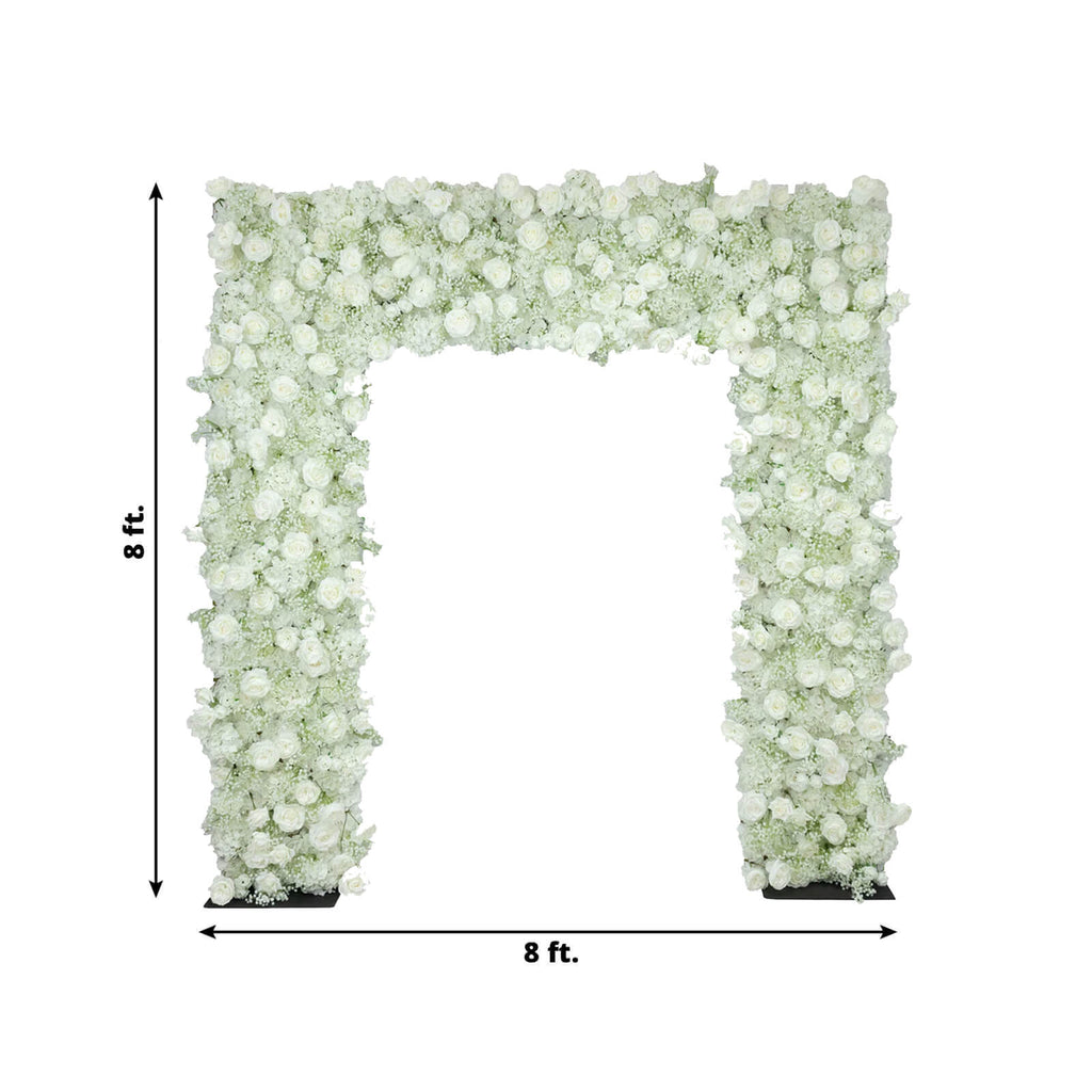 Roll Up Artificial Flower Backdrop for Arch Stand – White with Fabric Backing. 8ftx8ft – Silk Roses & Baby's Breath Wedding Arch Décor