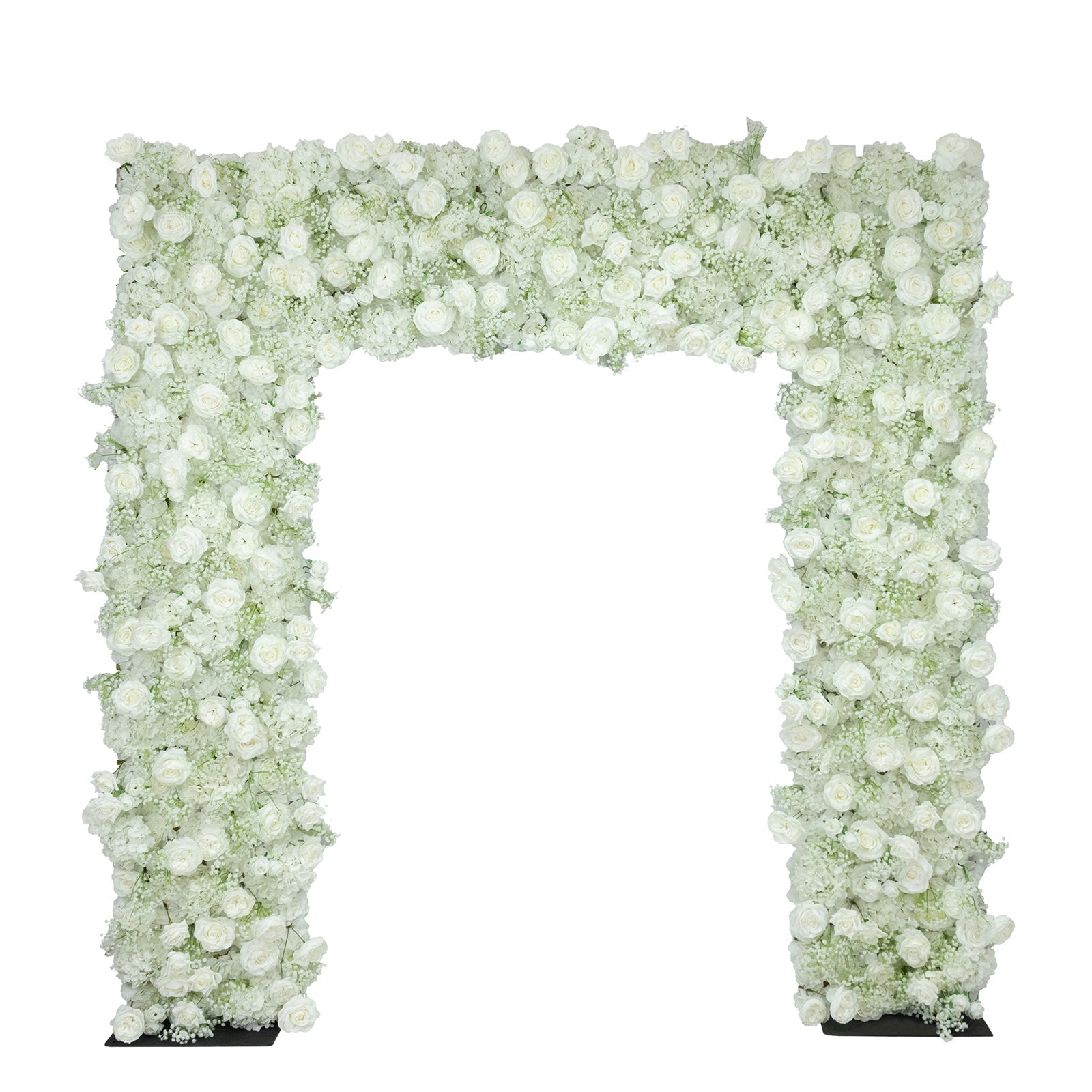 Roll Up Artificial Flower Backdrop for Arch Stand – White with Fabric Backing. 8ftx8ft – Silk Roses & Baby's Breath Wedding Arch Décor