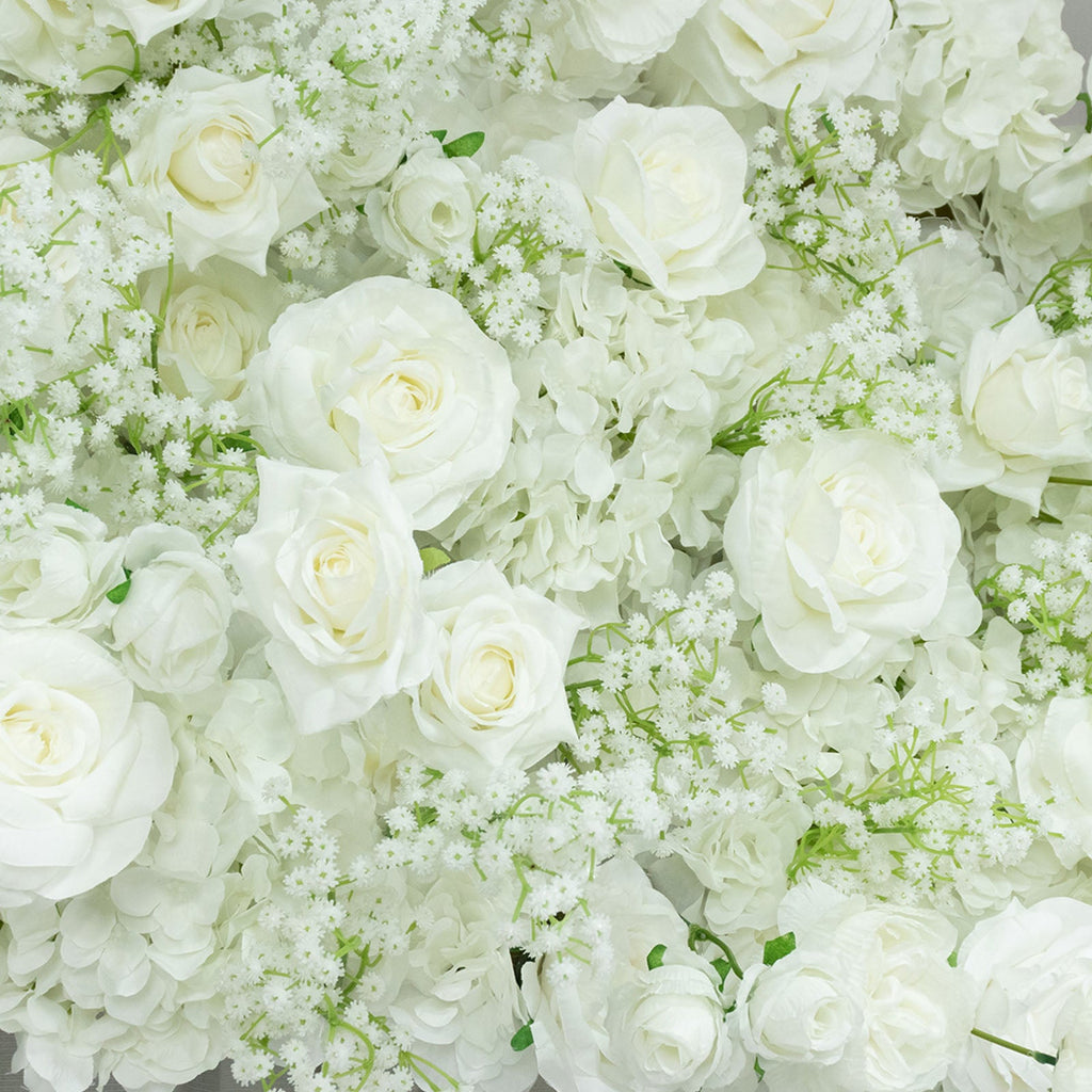 Roll Up Artificial Flower Backdrop for Arch Stand – White with Fabric Backing. 8ftx8ft – Silk Roses & Baby's Breath Wedding Arch Décor