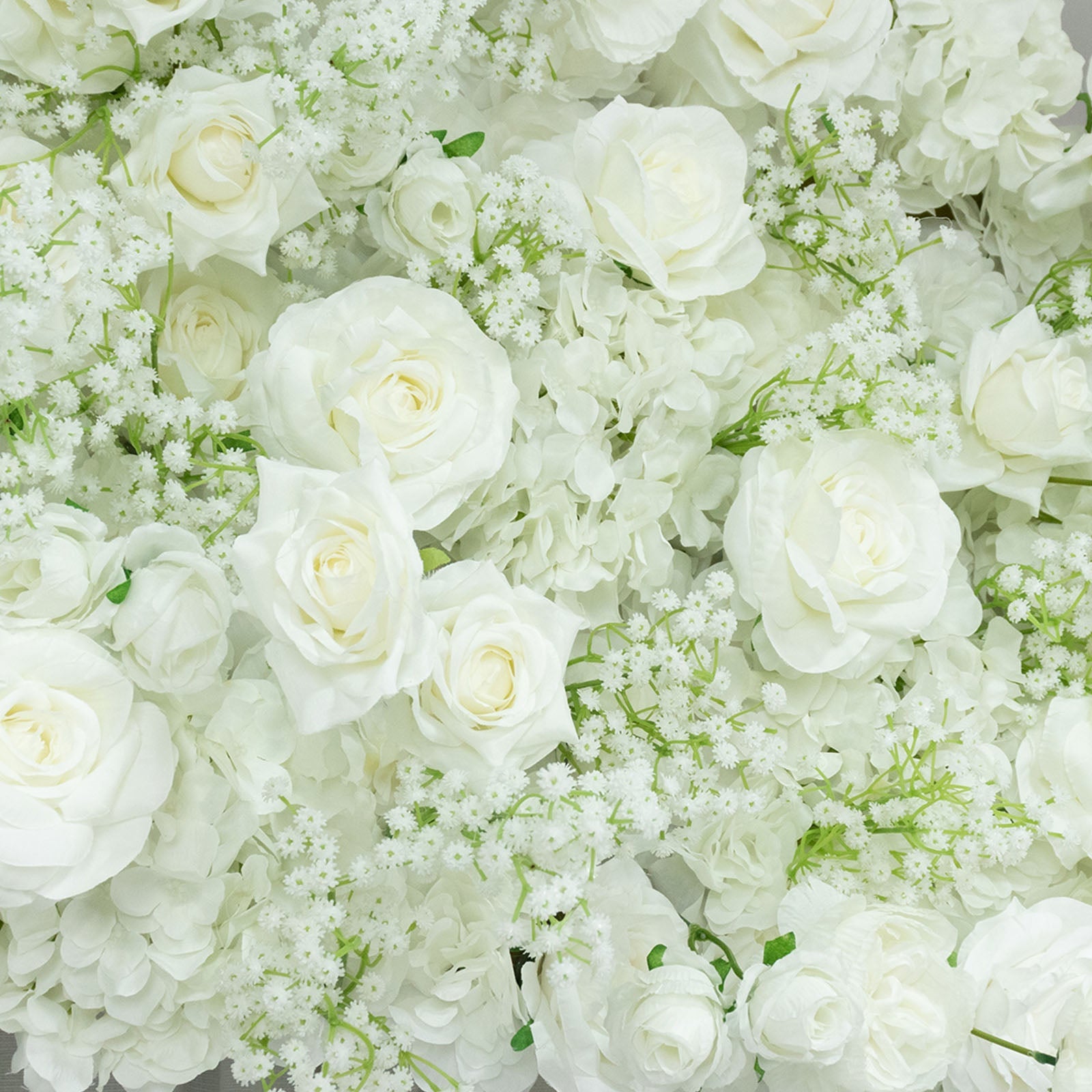 Roll Up Artificial Flower Backdrop for Arch Stand – White with Fabric Backing. 8ftx8ft – Silk Roses & Baby's Breath Wedding Arch Décor