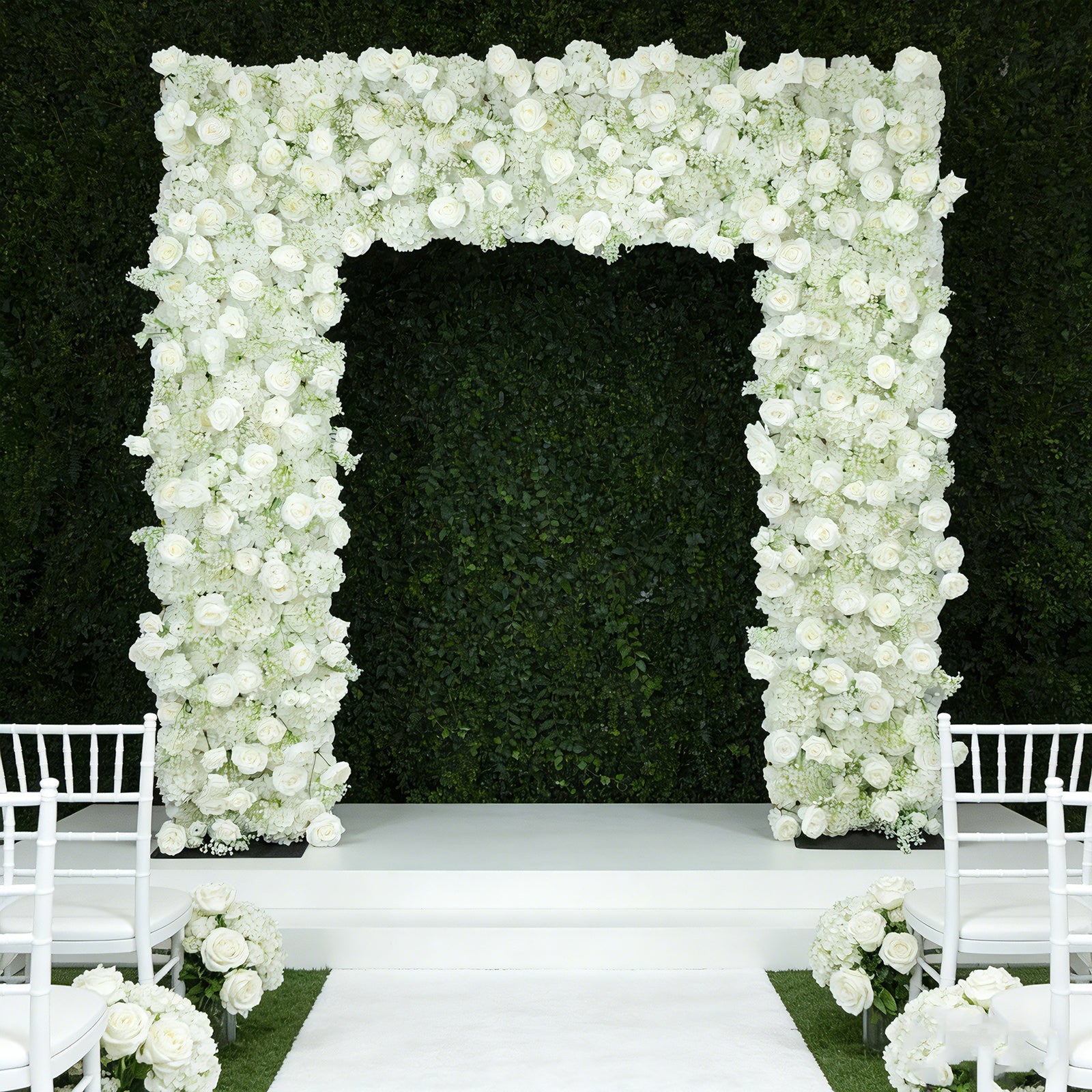 Roll Up Artificial Flower Backdrop for Arch Stand – White with Fabric Backing. 8ftx8ft – Silk Roses & Baby's Breath Wedding Arch Décor