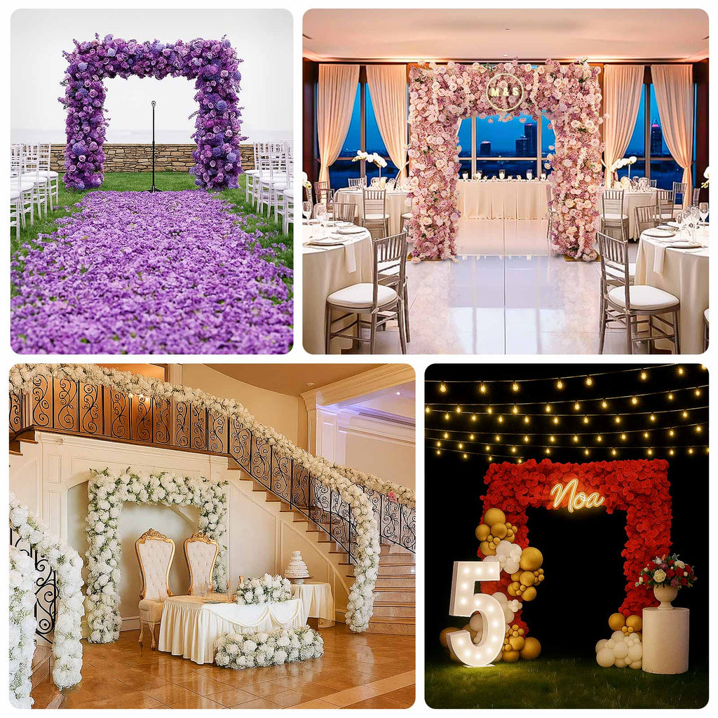 Roll Up Artificial Flower Backdrop for Arch Stand – White with Fabric Backing. 8ftx8ft – Silk Roses & Baby's Breath Wedding Arch Décor