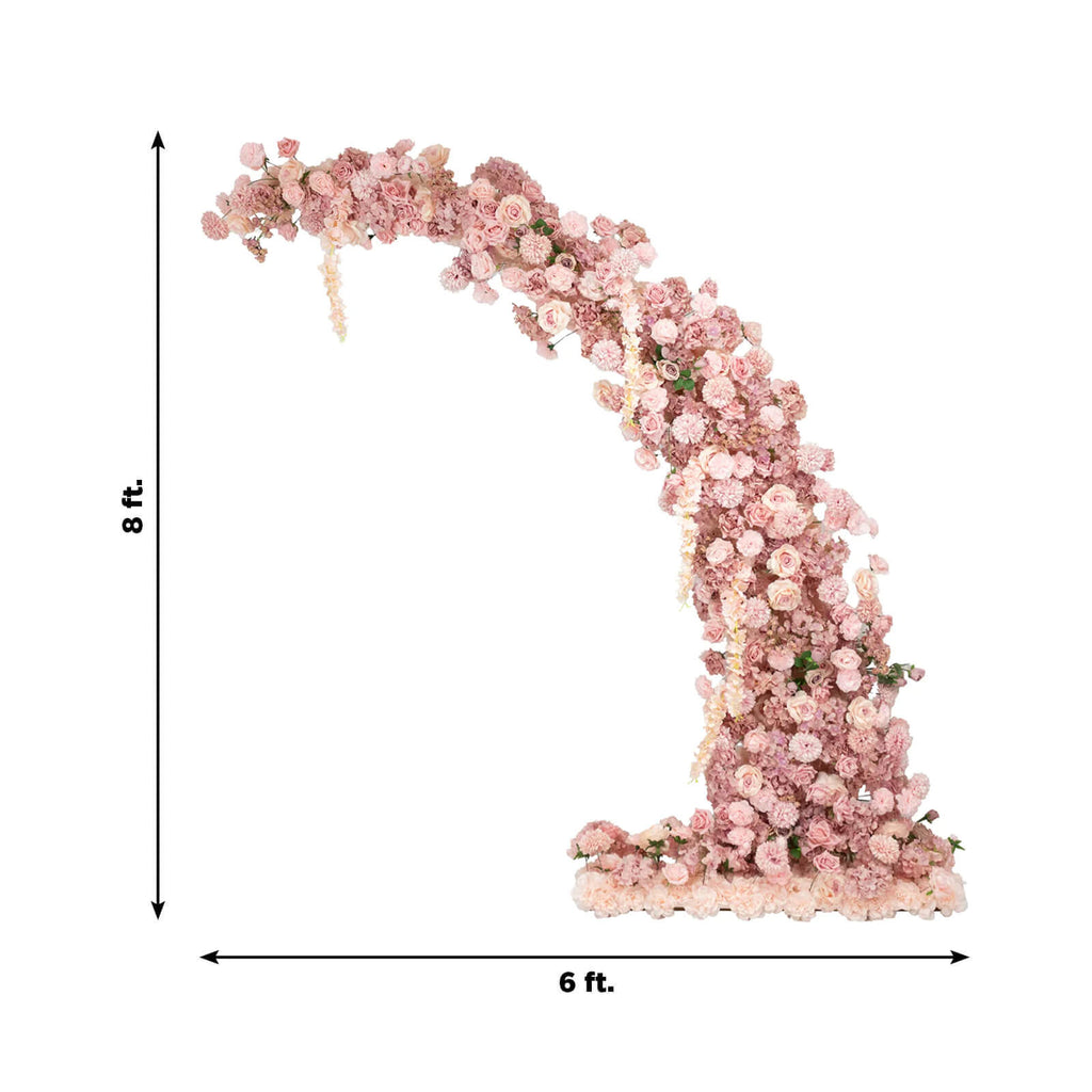 Silk Floral Backdrop for 8ft Half Crescent Wedding Arch – Foam-Backed Artificial Flower Arch in Dusty Rose Mix with Roses. Hydrangeas & Chrysanthemums