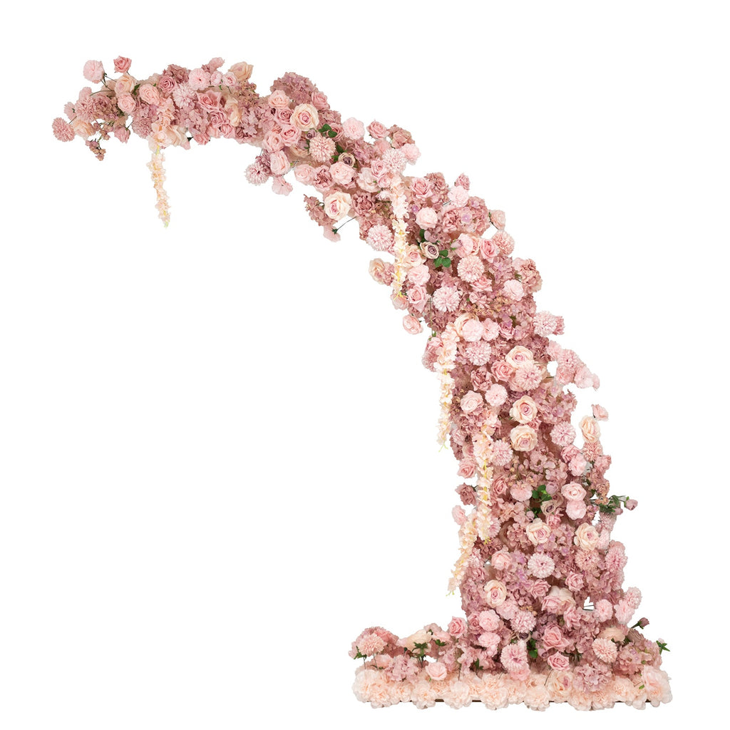 Silk Floral Backdrop for 8ft Half Crescent Wedding Arch – Foam-Backed Artificial Flower Arch in Dusty Rose Mix with Roses. Hydrangeas & Chrysanthemums