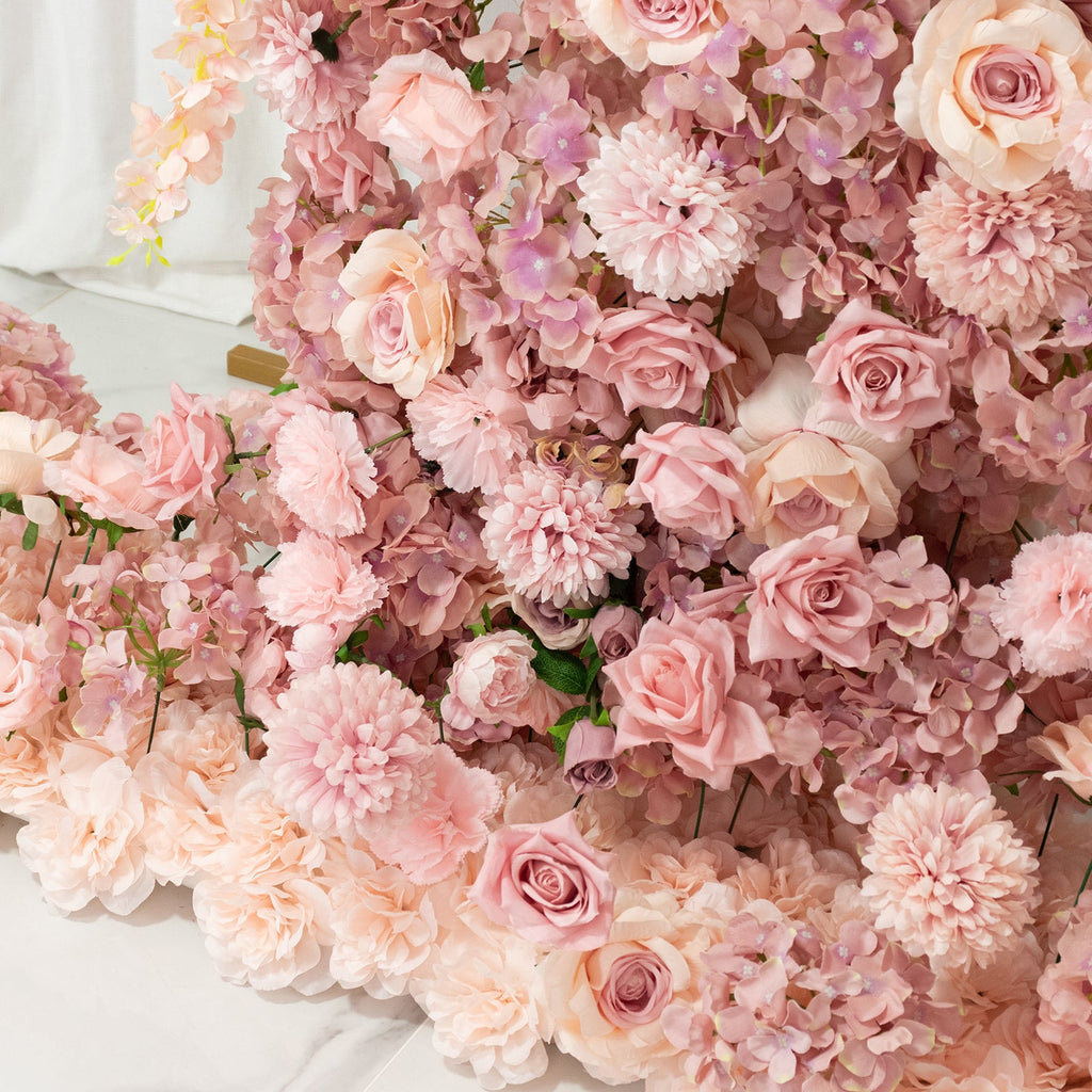 Silk Floral Backdrop for 8ft Half Crescent Wedding Arch – Foam-Backed Artificial Flower Arch in Dusty Rose Mix with Roses. Hydrangeas & Chrysanthemums