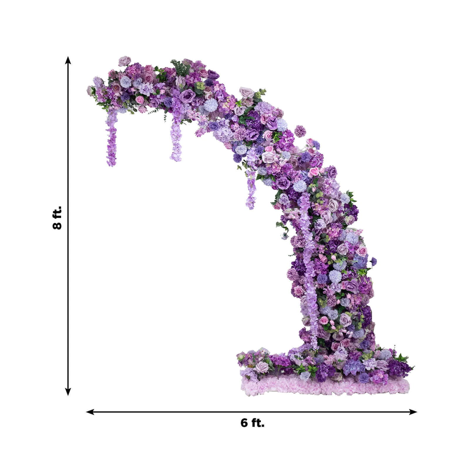 Silk Floral Backdrop for 8ft Half Crescent Wedding Arch – Foam-Backed Artificial Flower Arch in Lavender Lilac Mix with Roses. Hydrangeas & Chrysanthemums