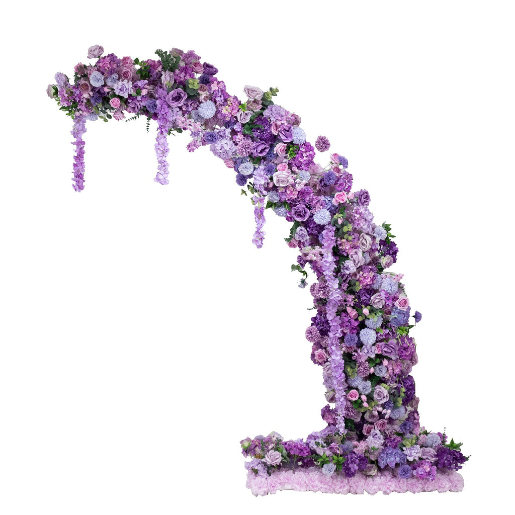 Silk Floral Backdrop for 8ft Half Crescent Wedding Arch – Foam-Backed Artificial Flower Arch in Lavender Lilac Mix with Roses. Hydrangeas & Chrysanthemums