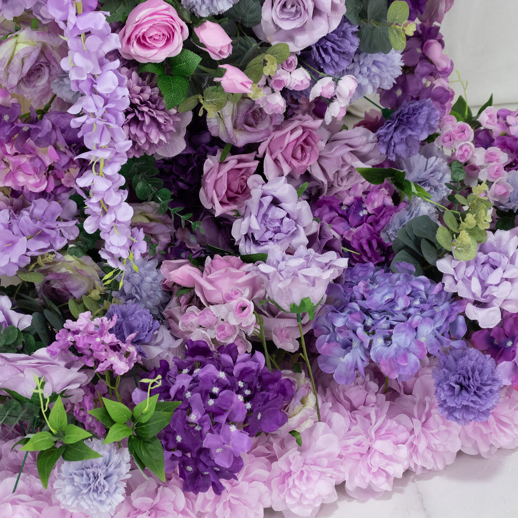 Silk Floral Backdrop for 8ft Half Crescent Wedding Arch – Foam-Backed Artificial Flower Arch in Lavender Lilac Mix with Roses. Hydrangeas & Chrysanthemums