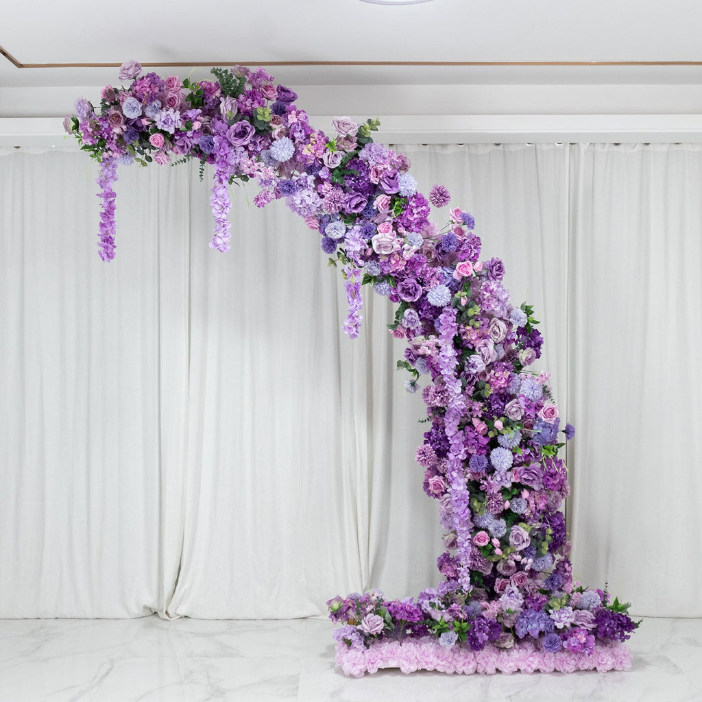 Silk Floral Backdrop for 8ft Half Crescent Wedding Arch – Foam-Backed Artificial Flower Arch in Lavender Lilac Mix with Roses. Hydrangeas & Chrysanthemums