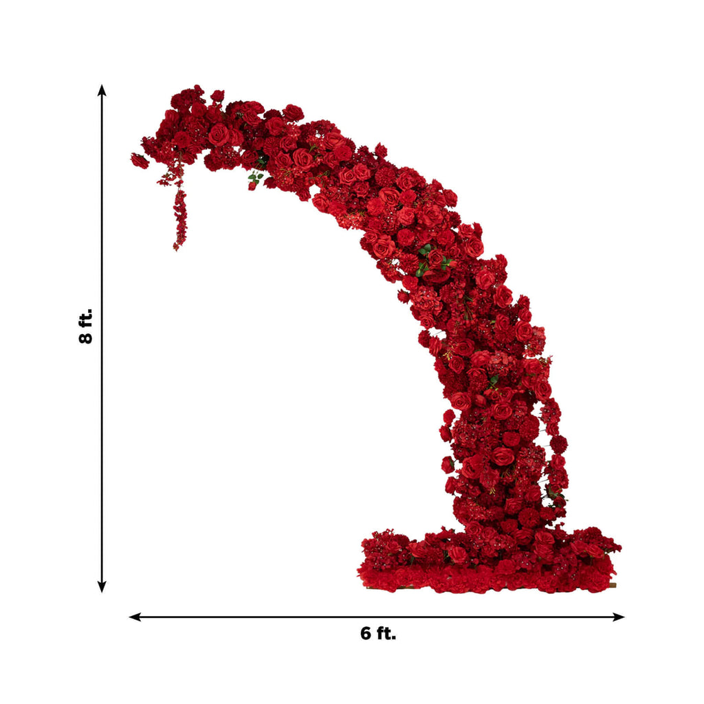 Silk Floral Backdrop for 8ft Half Crescent Wedding Arch – Foam-Backed Artificial Flower Arch in Red Mix with Roses. Hydrangeas & Chrysanthemums
