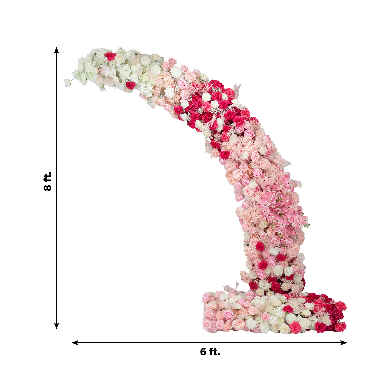 Silk Floral Backdrop for 8ft Half Crescent Wedding Arch – Foam-Backed Artificial Flower Arch in White & Pink Mix with Roses. Hydrangeas & Chrysanthemums