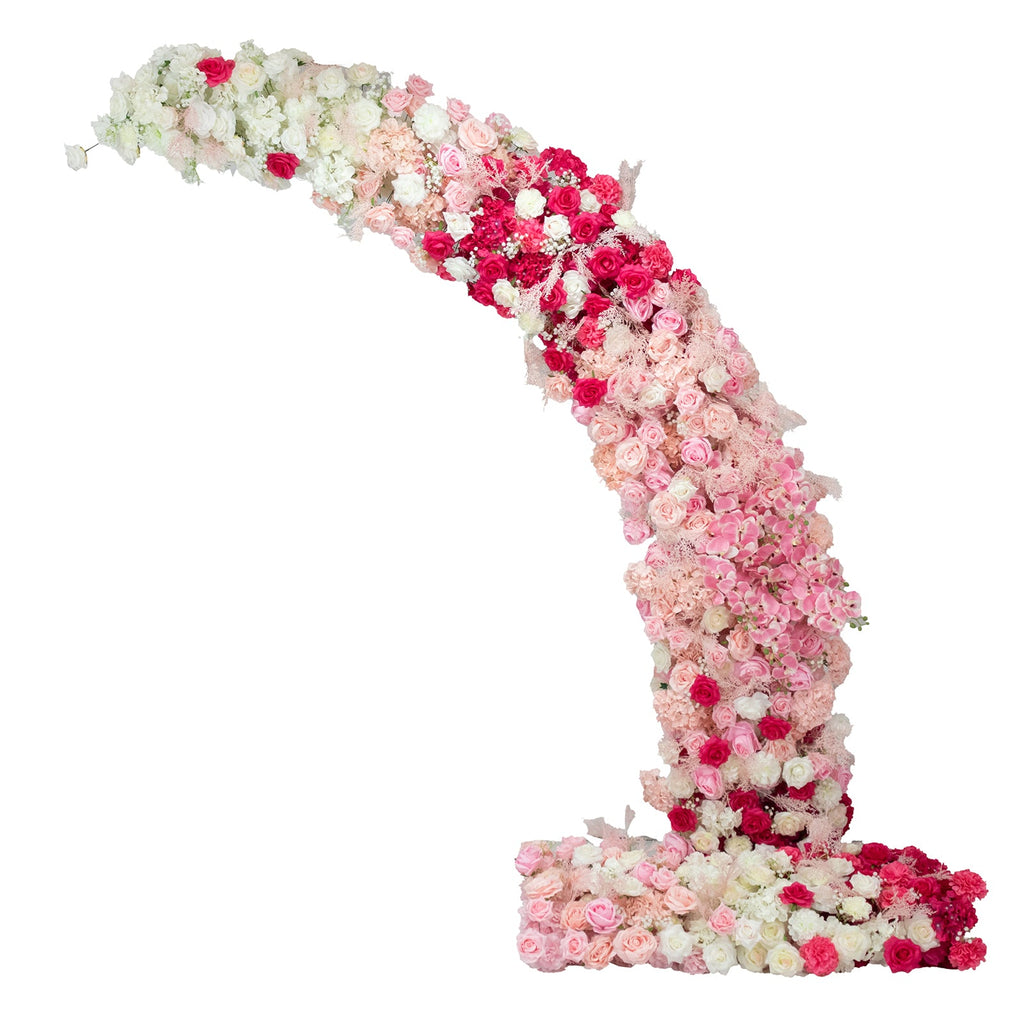 Silk Floral Backdrop for 8ft Half Crescent Wedding Arch – Foam-Backed Artificial Flower Arch in White & Pink Mix with Roses. Hydrangeas & Chrysanthemums