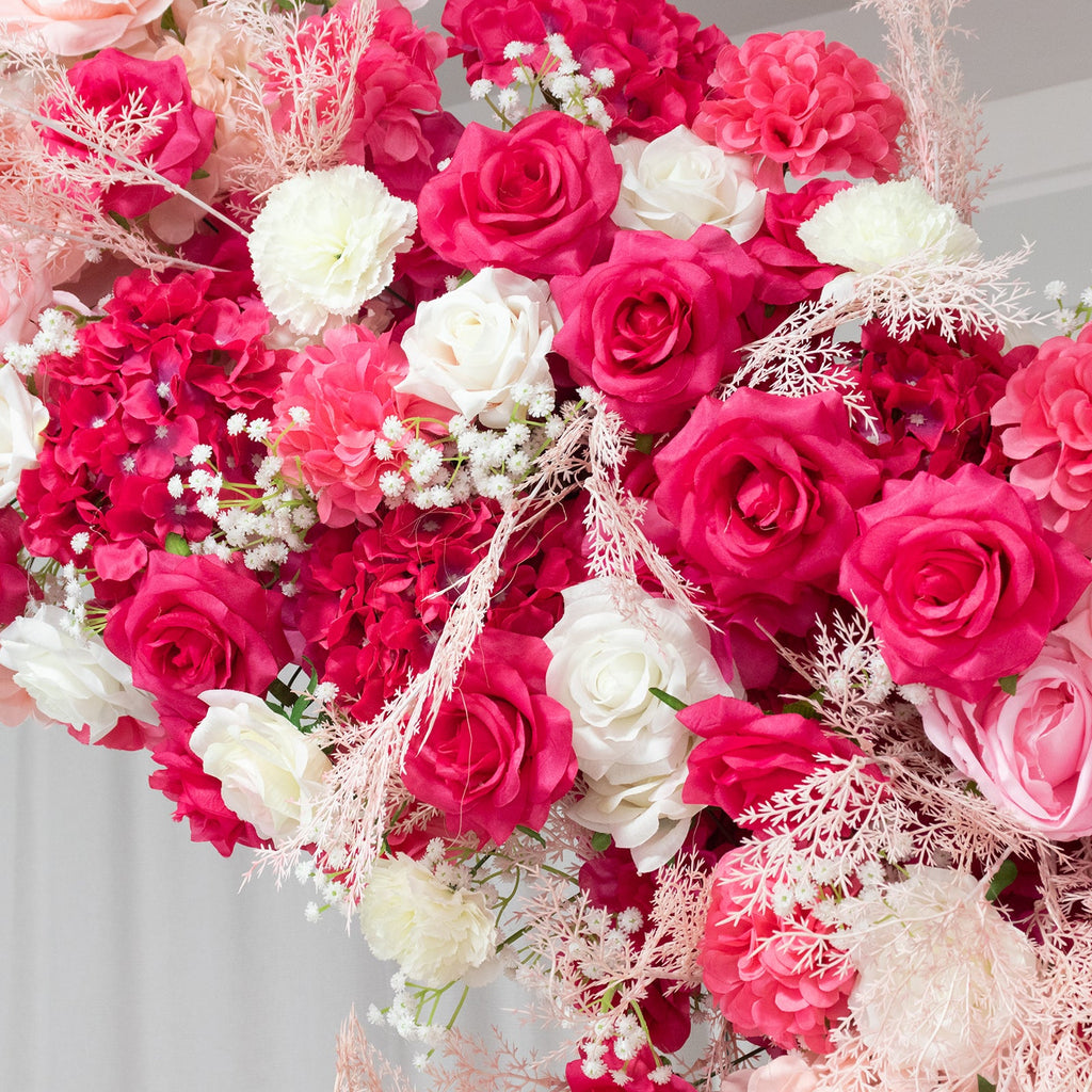 Silk Floral Backdrop for 8ft Half Crescent Wedding Arch – Foam-Backed Artificial Flower Arch in White & Pink Mix with Roses. Hydrangeas & Chrysanthemums