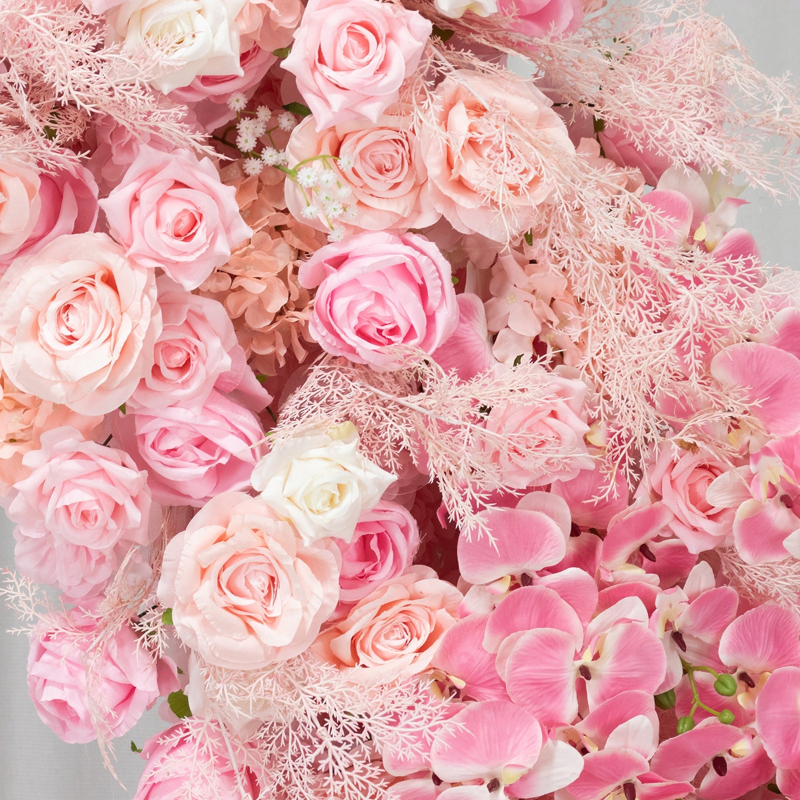 Silk Floral Backdrop for 8ft Half Crescent Wedding Arch – Foam-Backed Artificial Flower Arch in White & Pink Mix with Roses. Hydrangeas & Chrysanthemums