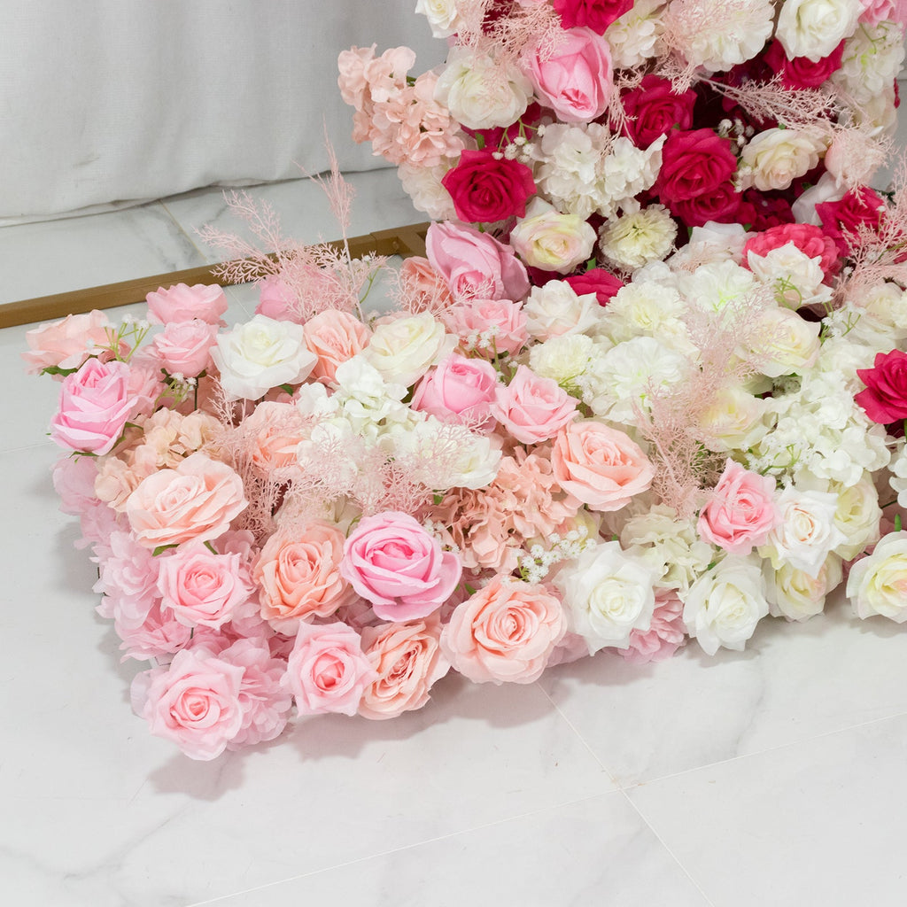 Silk Floral Backdrop for 8ft Half Crescent Wedding Arch – Foam-Backed Artificial Flower Arch in White & Pink Mix with Roses. Hydrangeas & Chrysanthemums