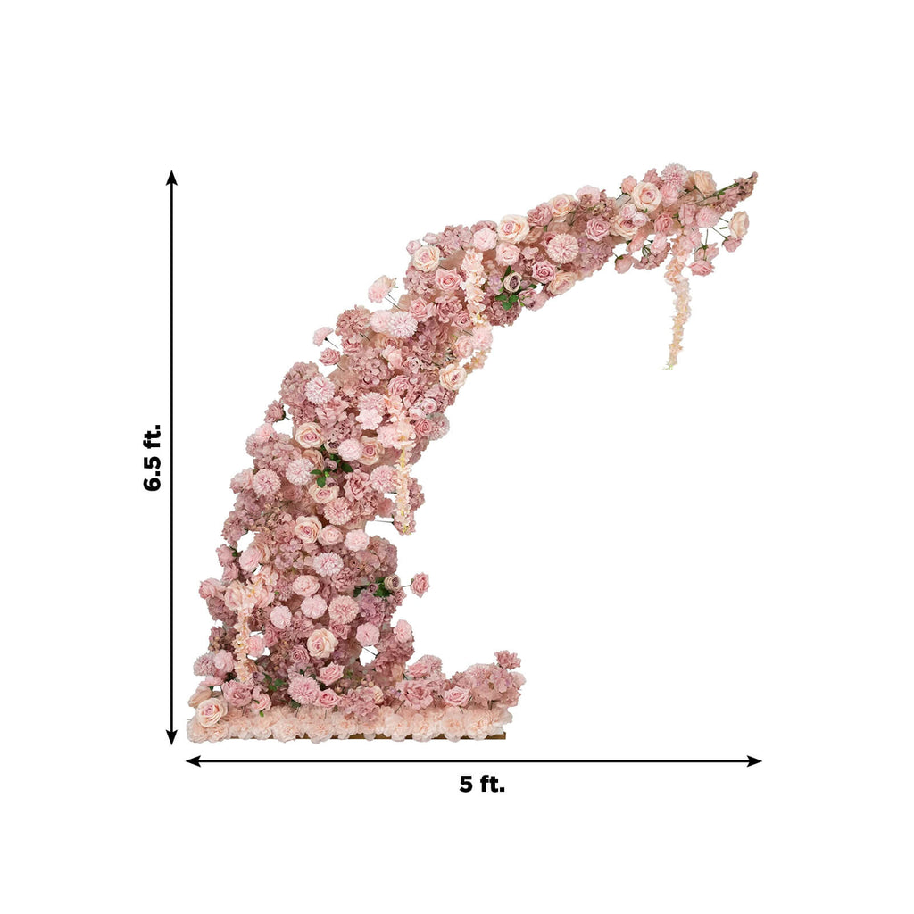 Silk Floral Backdrop for 6.5ft Half Crescent Wedding Arch – Foam-Backed Artificial Flower Arch in Dusty Rose with Roses. Hydrangeas & Chrysanthemums