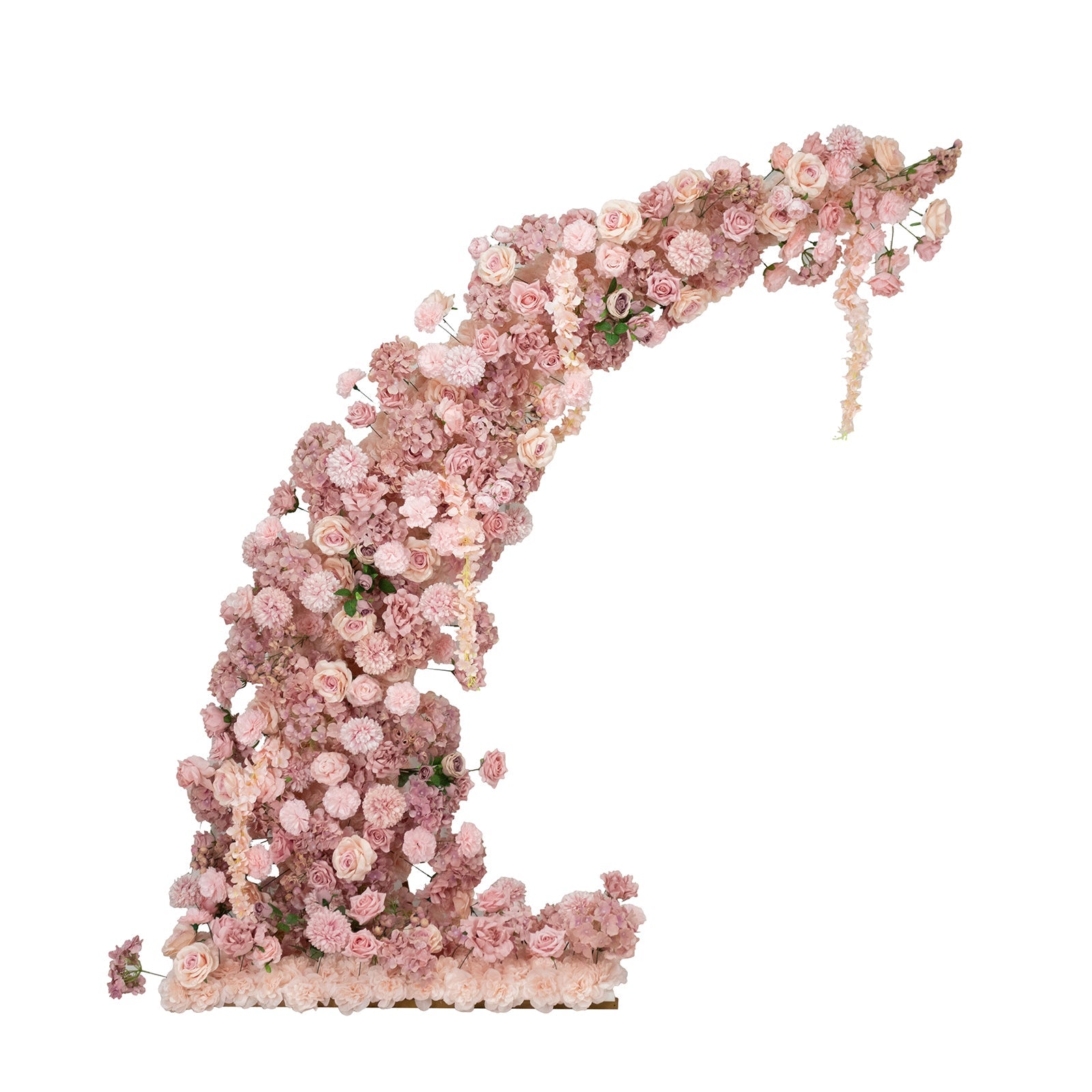Silk Floral Backdrop for 6.5ft Half Crescent Wedding Arch – Foam-Backed Artificial Flower Arch in Dusty Rose with Roses. Hydrangeas & Chrysanthemums