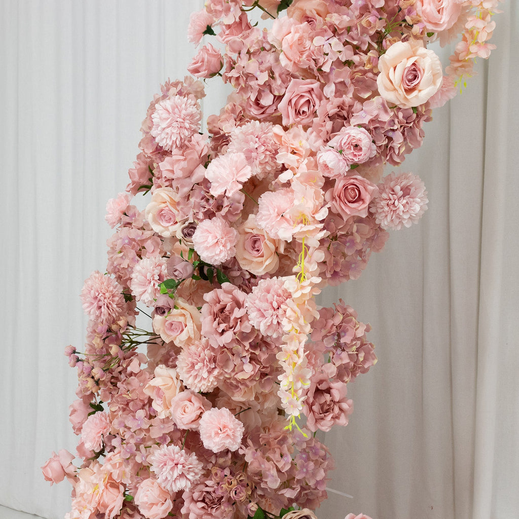 Silk Floral Backdrop for 6.5ft Half Crescent Wedding Arch – Foam-Backed Artificial Flower Arch in Dusty Rose with Roses. Hydrangeas & Chrysanthemums