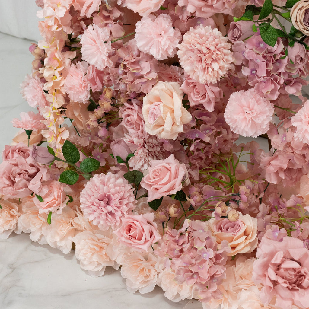 Silk Floral Backdrop for 6.5ft Half Crescent Wedding Arch – Foam-Backed Artificial Flower Arch in Dusty Rose with Roses. Hydrangeas & Chrysanthemums