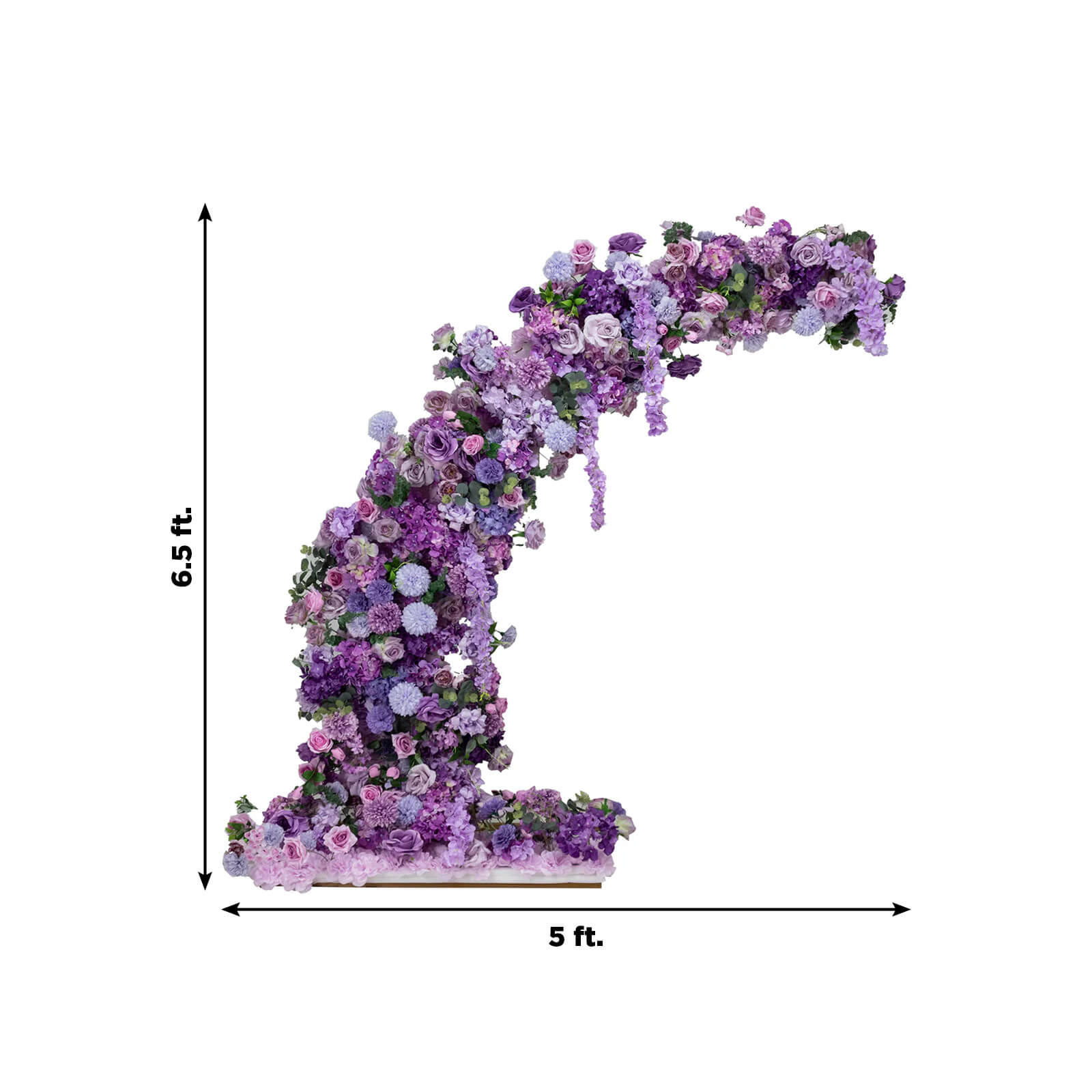 Silk Floral Backdrop for 6.5ft Half Crescent Wedding Arch – Foam-Backed Artificial Flower Arch in Lavender Lilac with Roses. Hydrangeas & Chrysanthemums
