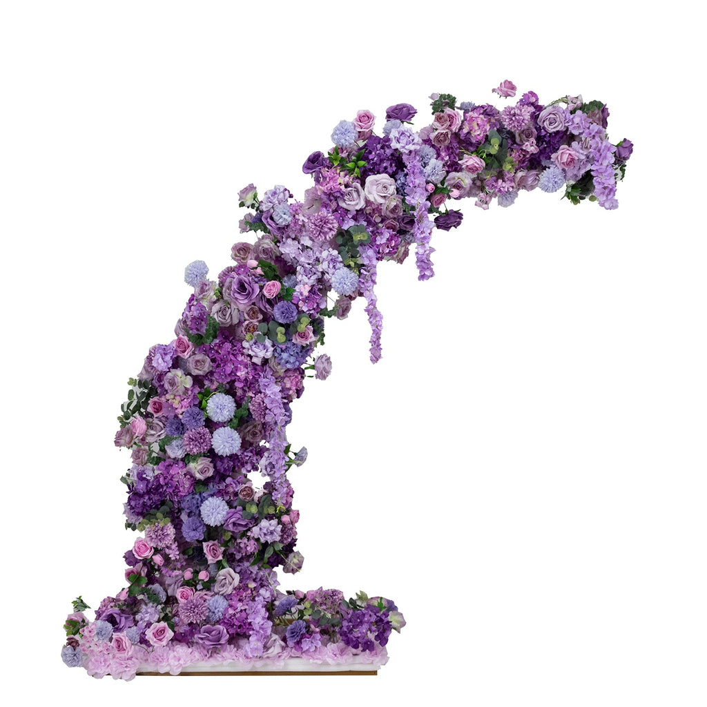 Silk Floral Backdrop for 6.5ft Half Crescent Wedding Arch – Foam-Backed Artificial Flower Arch in Lavender Lilac with Roses. Hydrangeas & Chrysanthemums