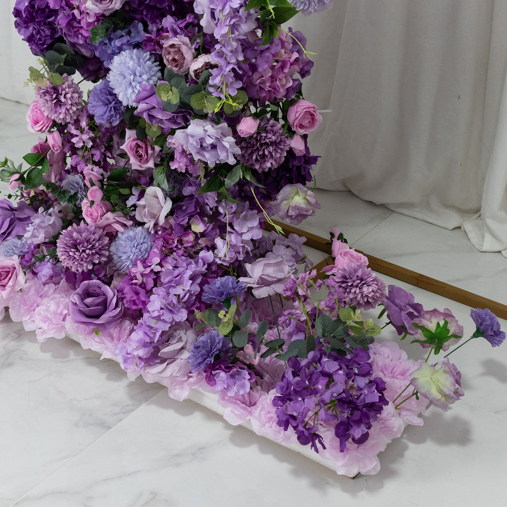 Silk Floral Backdrop for 6.5ft Half Crescent Wedding Arch – Foam-Backed Artificial Flower Arch in Lavender Lilac with Roses. Hydrangeas & Chrysanthemums