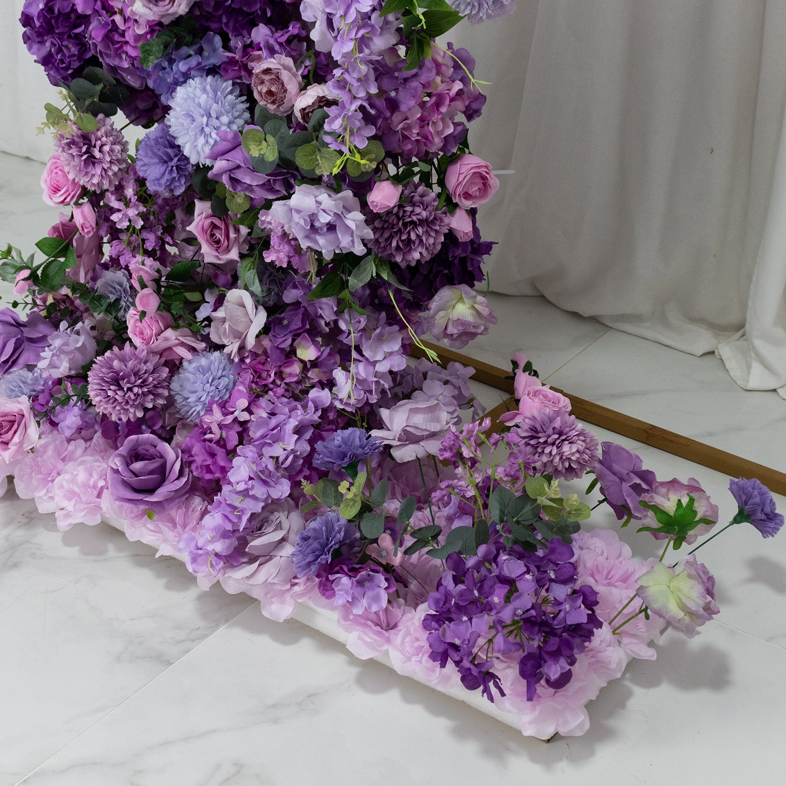 Silk Floral Backdrop for 6.5ft Half Crescent Wedding Arch – Foam-Backed Artificial Flower Arch in Lavender Lilac with Roses. Hydrangeas & Chrysanthemums