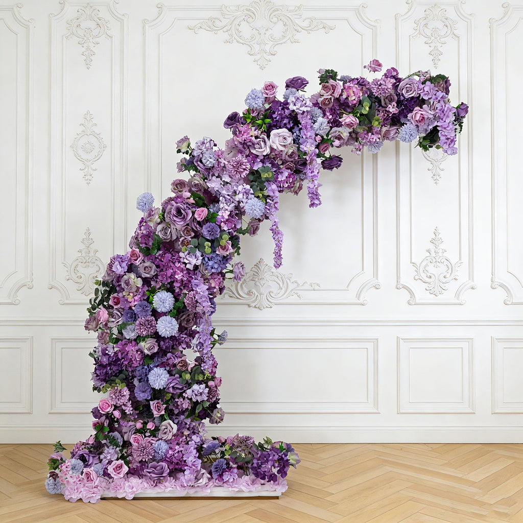 Silk Floral Backdrop for 6.5ft Half Crescent Wedding Arch – Foam-Backed Artificial Flower Arch in Lavender Lilac with Roses. Hydrangeas & Chrysanthemums