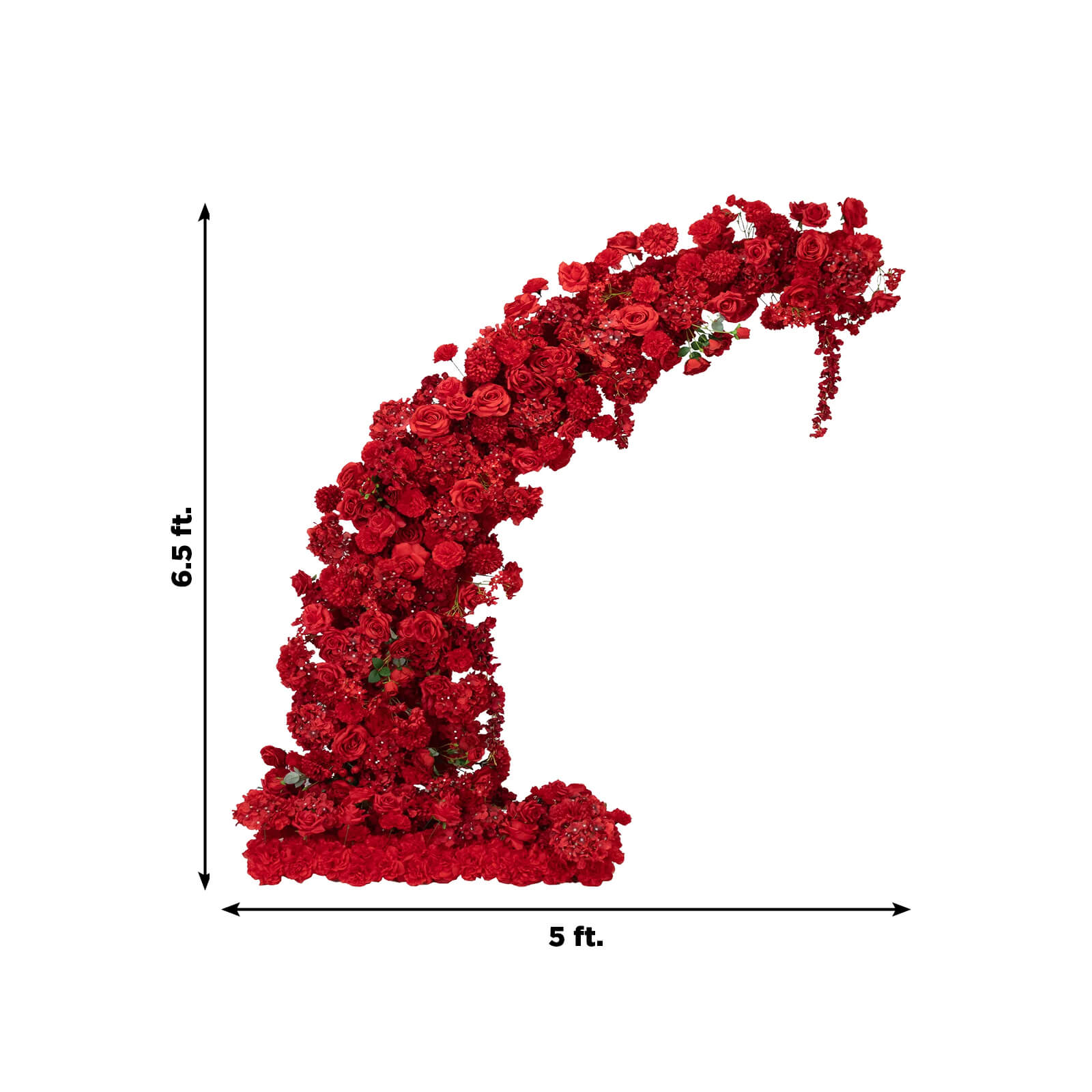 Silk Floral Backdrop for 6.5ft Half Crescent Wedding Arch – Foam-Backed Artificial Flower Arch in Red with Roses. Hydrangeas & Chrysanthemums