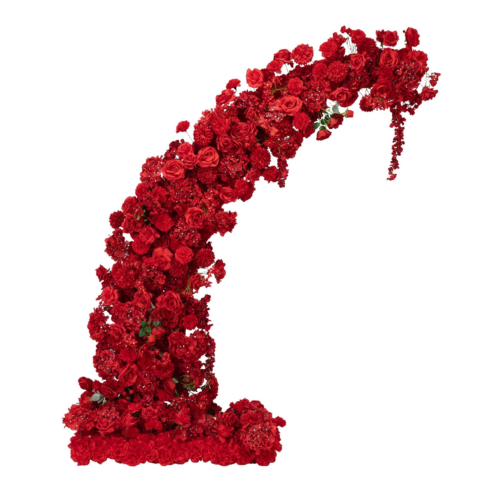 Silk Floral Backdrop for 6.5ft Half Crescent Wedding Arch – Foam-Backed Artificial Flower Arch in Red with Roses. Hydrangeas & Chrysanthemums