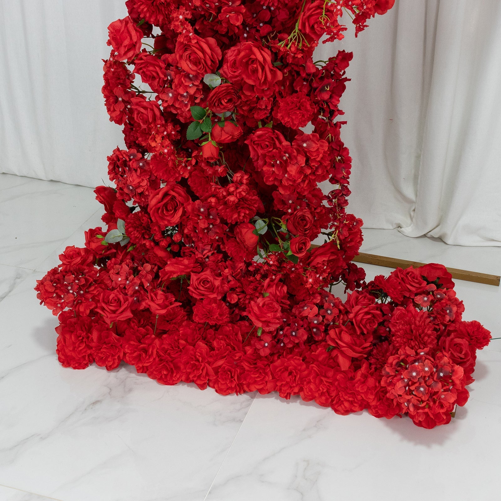 Silk Floral Backdrop for 6.5ft Half Crescent Wedding Arch – Foam-Backed Artificial Flower Arch in Red with Roses. Hydrangeas & Chrysanthemums