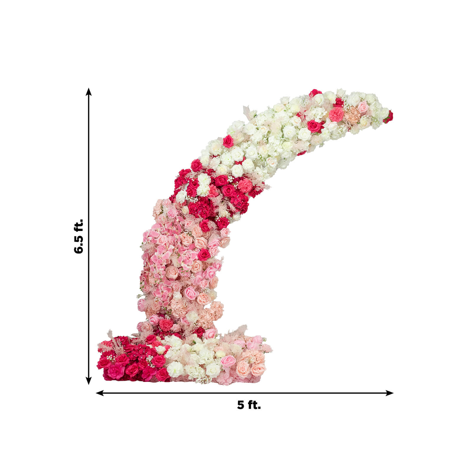 Silk Floral Backdrop for 6.5ft Half Crescent Wedding Arch – Foam-Backed Artificial Flower Arch in White & Pink Mix with Roses. Hydrangeas & Chrysanthemums