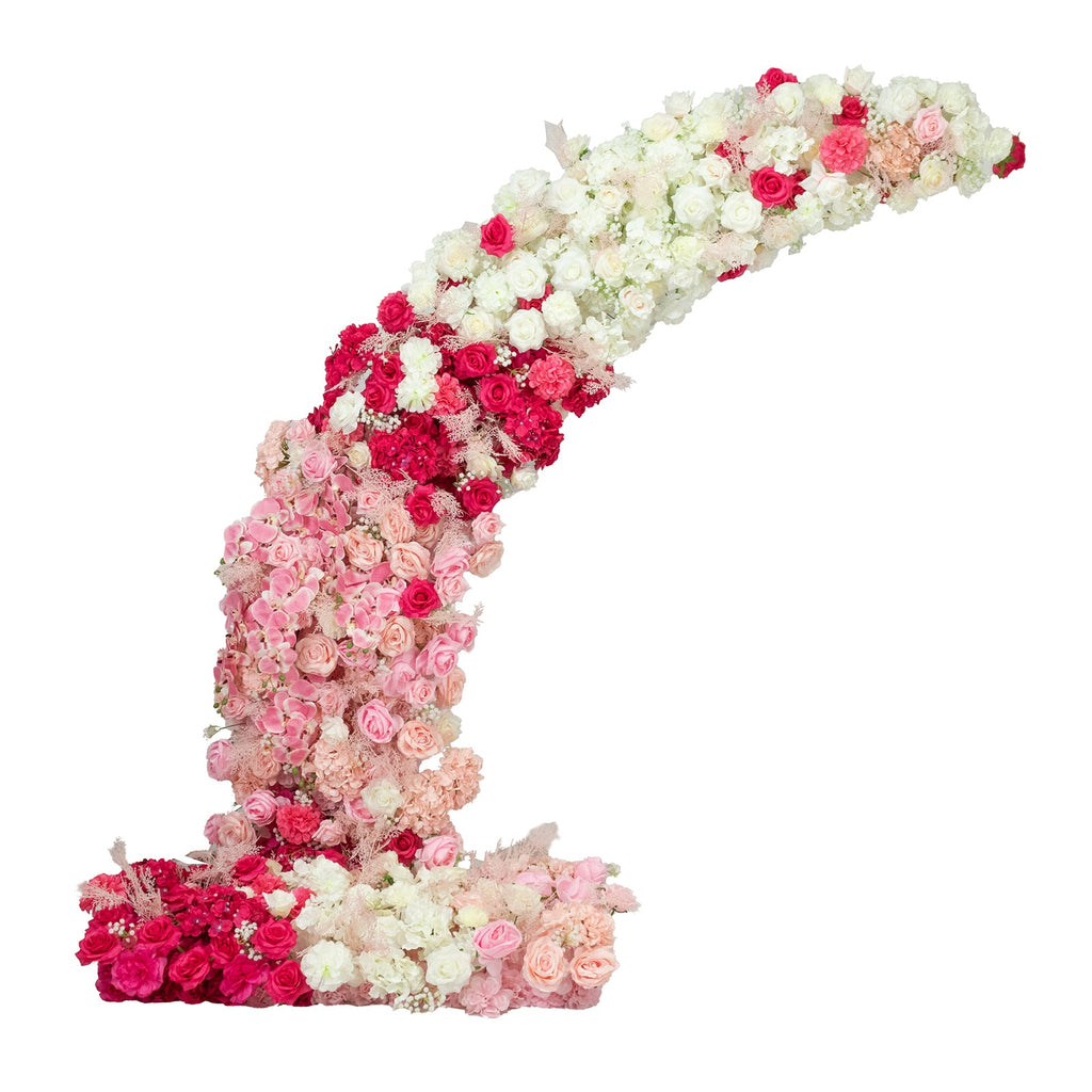 Silk Floral Backdrop for 6.5ft Half Crescent Wedding Arch – Foam-Backed Artificial Flower Arch in White & Pink Mix with Roses. Hydrangeas & Chrysanthemums
