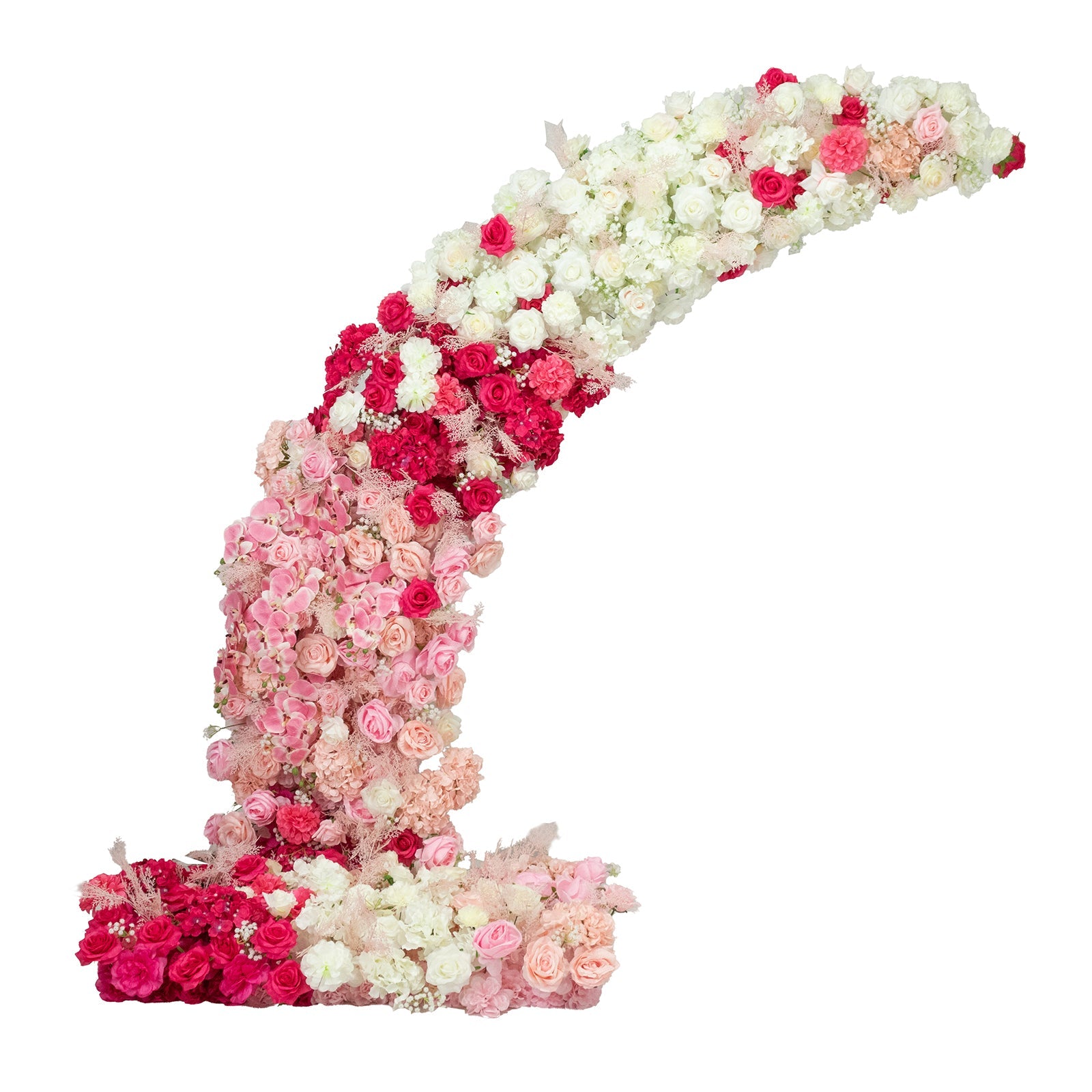 Silk Floral Backdrop for 6.5ft Half Crescent Wedding Arch – Foam-Backed Artificial Flower Arch in White & Pink Mix with Roses. Hydrangeas & Chrysanthemums
