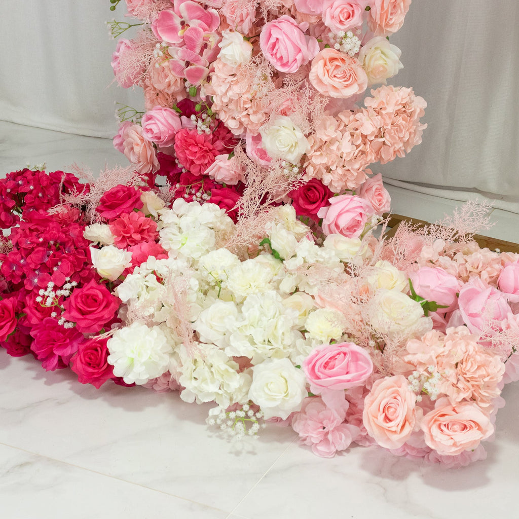 Silk Floral Backdrop for 6.5ft Half Crescent Wedding Arch – Foam-Backed Artificial Flower Arch in White & Pink Mix with Roses. Hydrangeas & Chrysanthemums