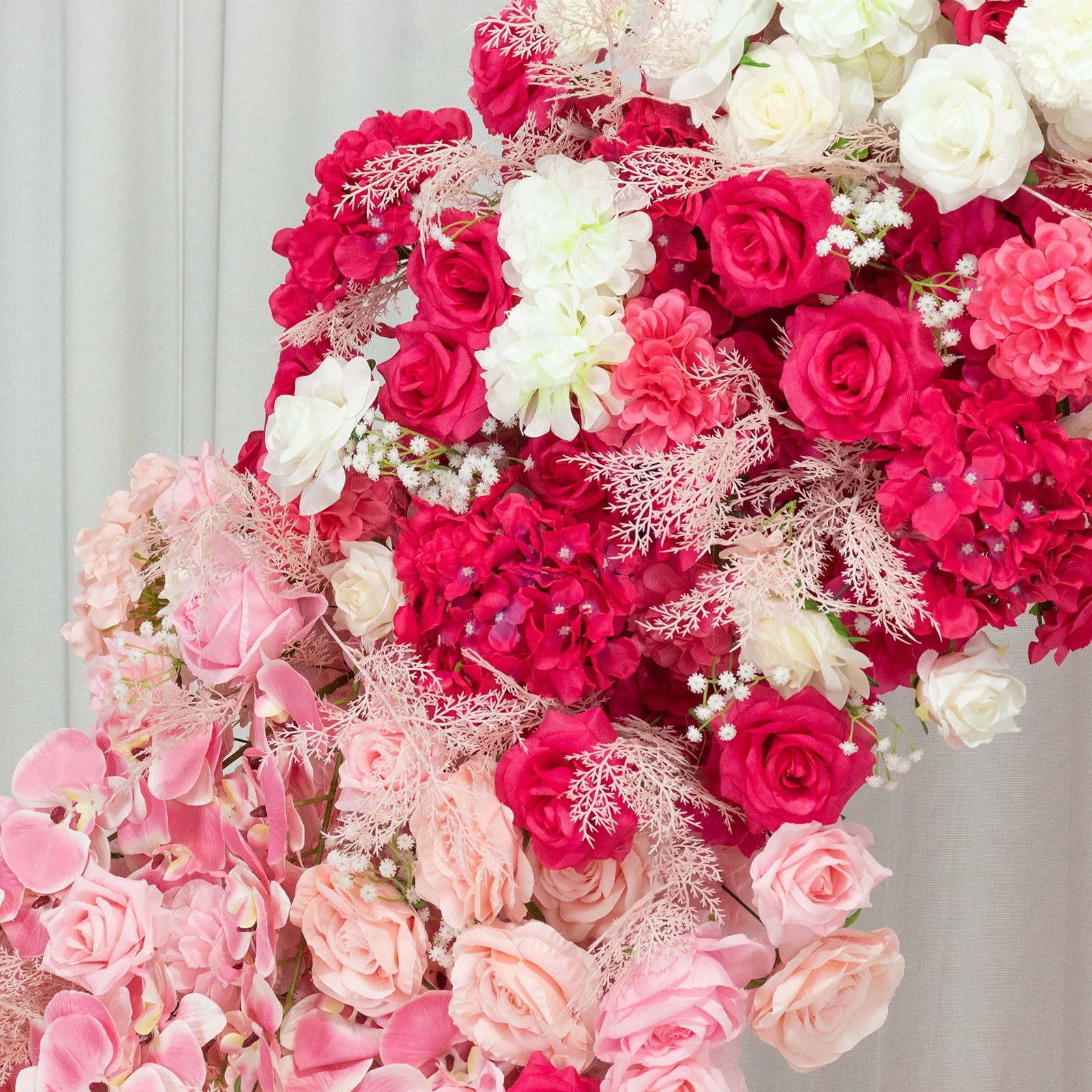 Silk Floral Backdrop for 6.5ft Half Crescent Wedding Arch – Foam-Backed Artificial Flower Arch in White & Pink Mix with Roses. Hydrangeas & Chrysanthemums