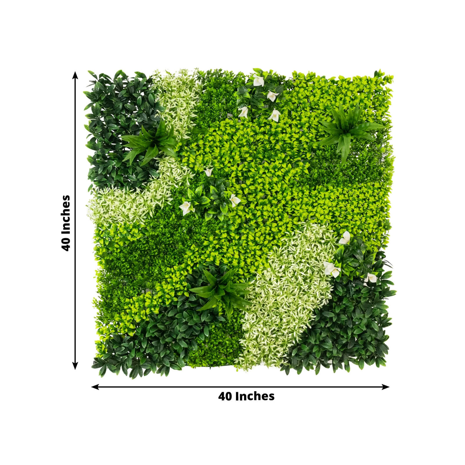 Artificial Boxwood Hedge Panels 40×40 – Greenery Wall Backdrop with Variegated Leaves and White Flowers. Outdoor UV-Protected Grass Wall Mat – 2 Panels. Covers 22 Sq. Ft.