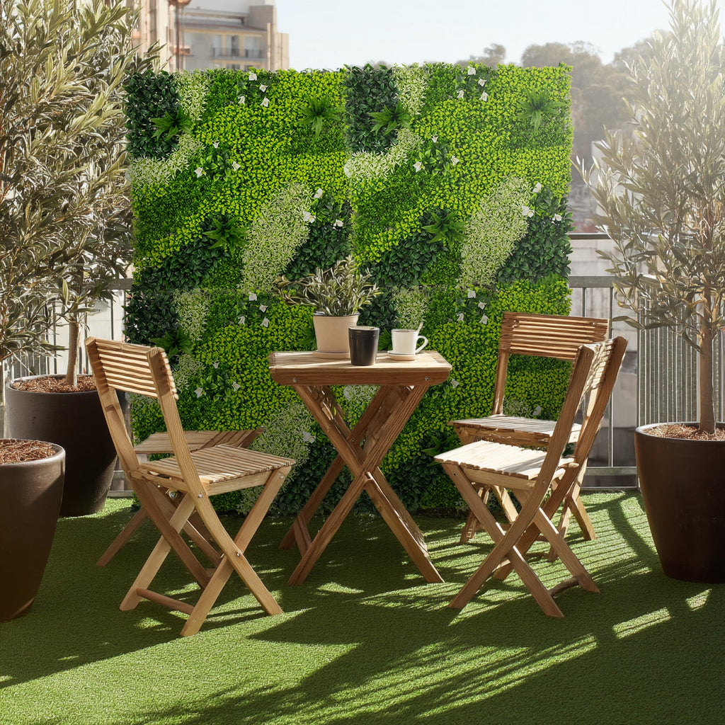 Artificial Boxwood Hedge Panels 40×40 – Greenery Wall Backdrop with Variegated Leaves and White Flowers. Outdoor UV-Protected Grass Wall Mat – 2 Panels. Covers 22 Sq. Ft.