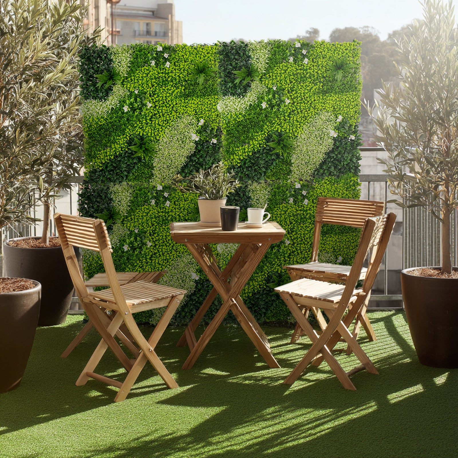 Artificial Boxwood Hedge Panels 40×40 – Greenery Wall Backdrop with Variegated Leaves and White Flowers. Outdoor UV-Protected Grass Wall Mat – 2 Panels. Covers 22 Sq. Ft.